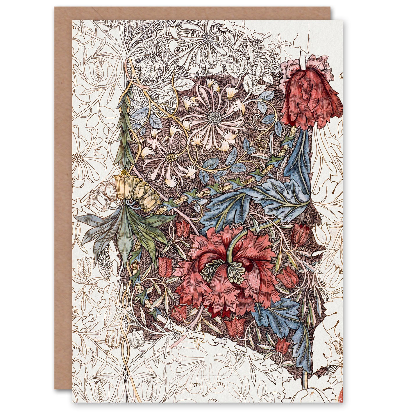 William Morris Honeysuckle Flowers Drawing Greetings Card