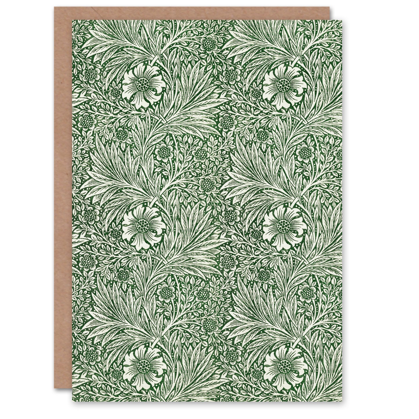 William Morris Marigold Flower Green Pattern Greetings Card