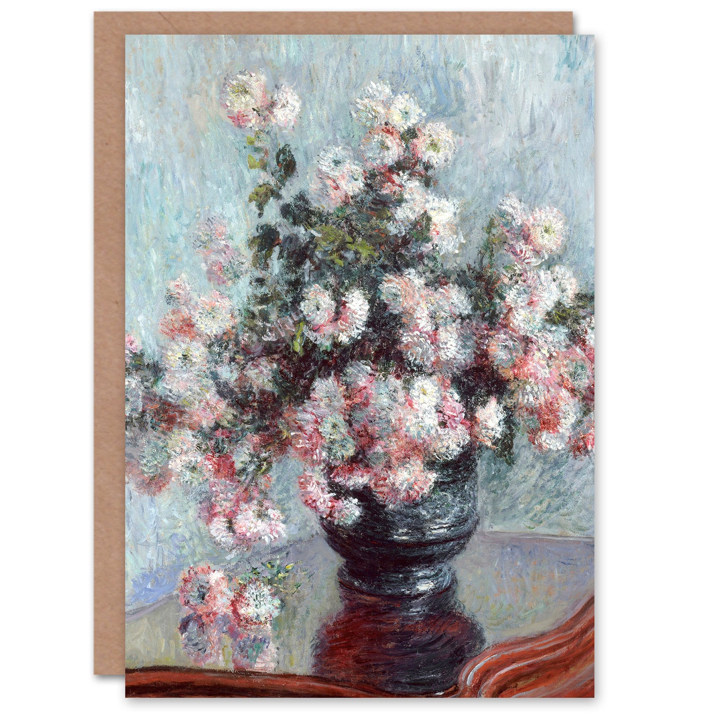 Claude Monet Chrysanthemum Flowers in Vase Greetings Card