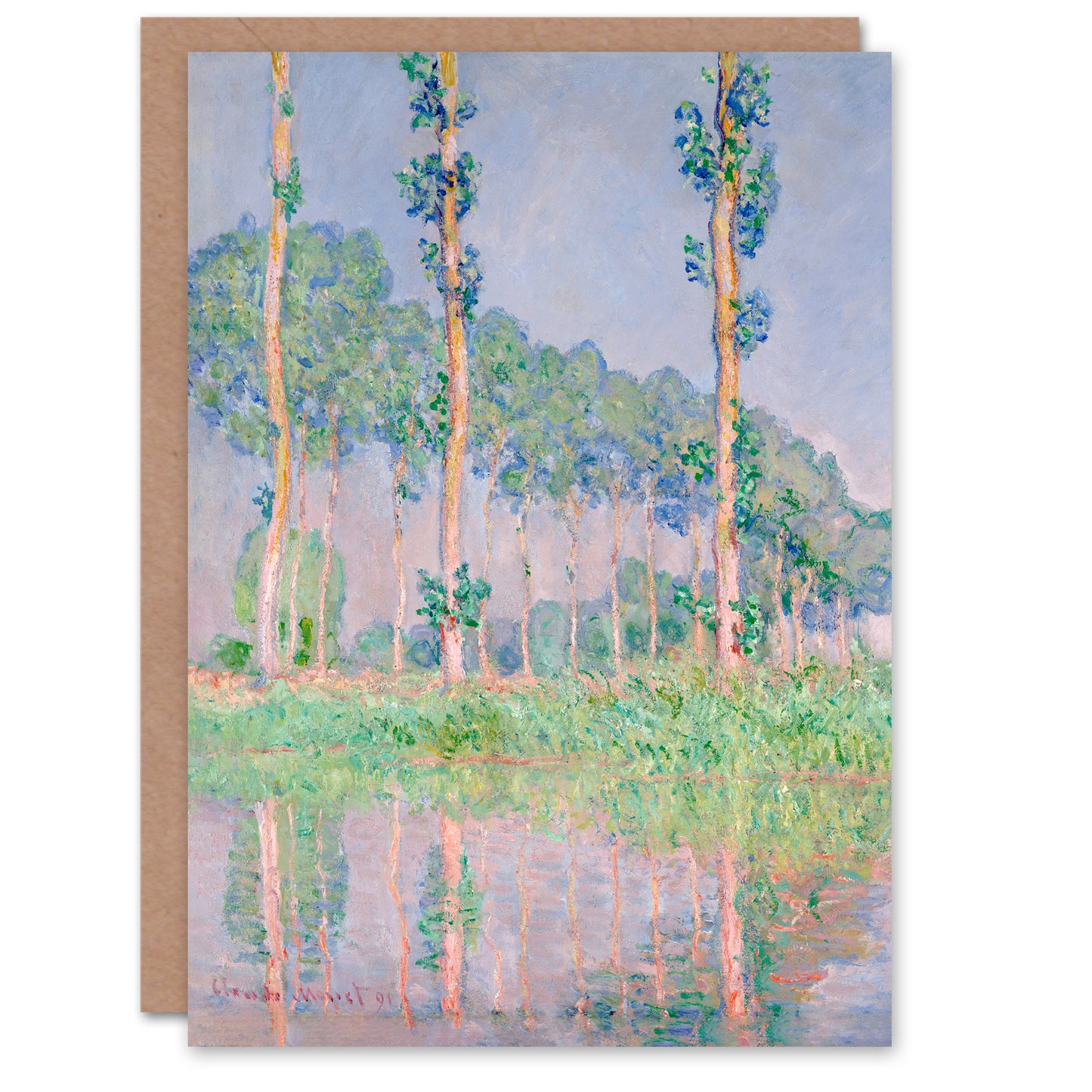 Claude Monet Art Card Poplars Pink Effect Landscape