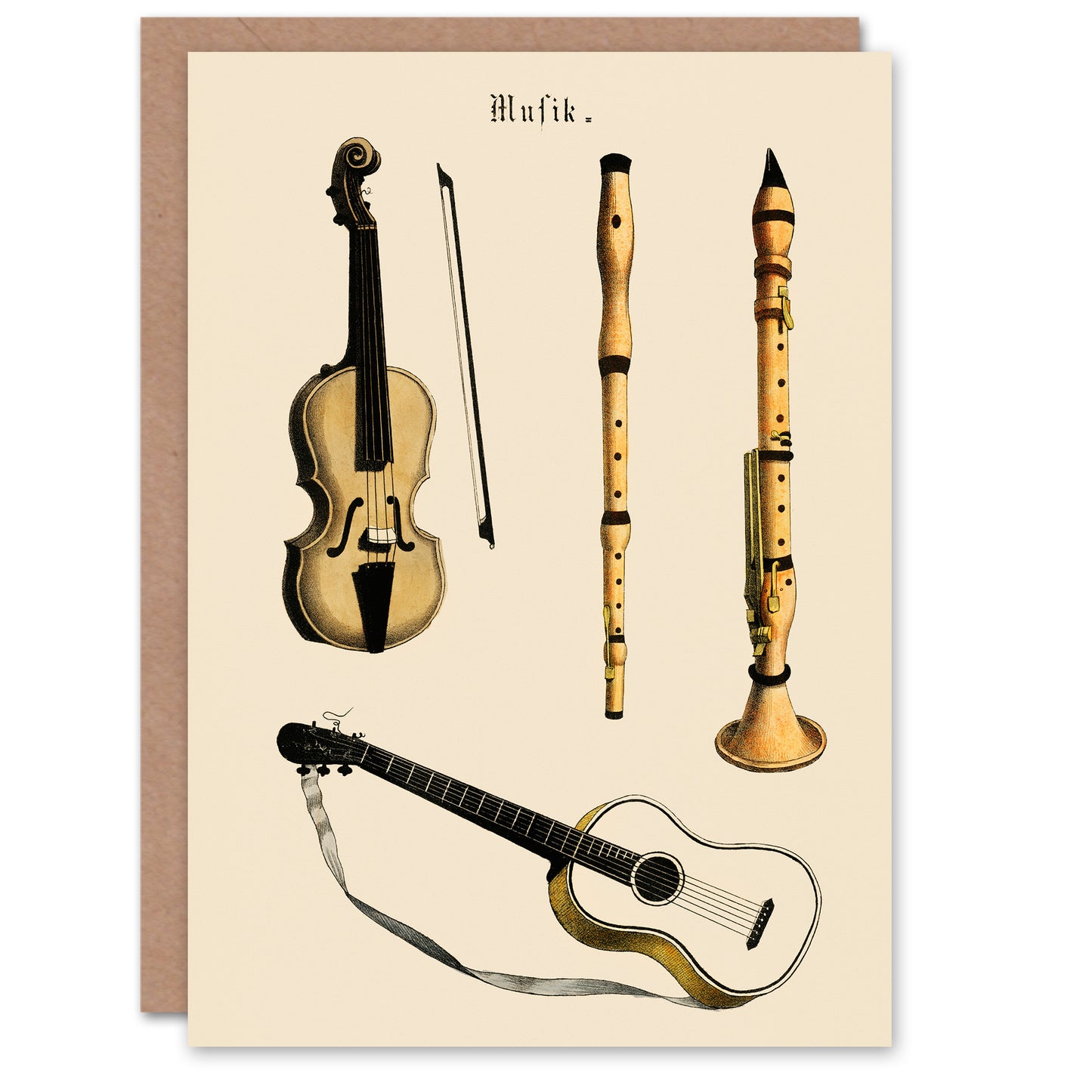 Musical Instruments Art Card Violin Guitar and Flutes