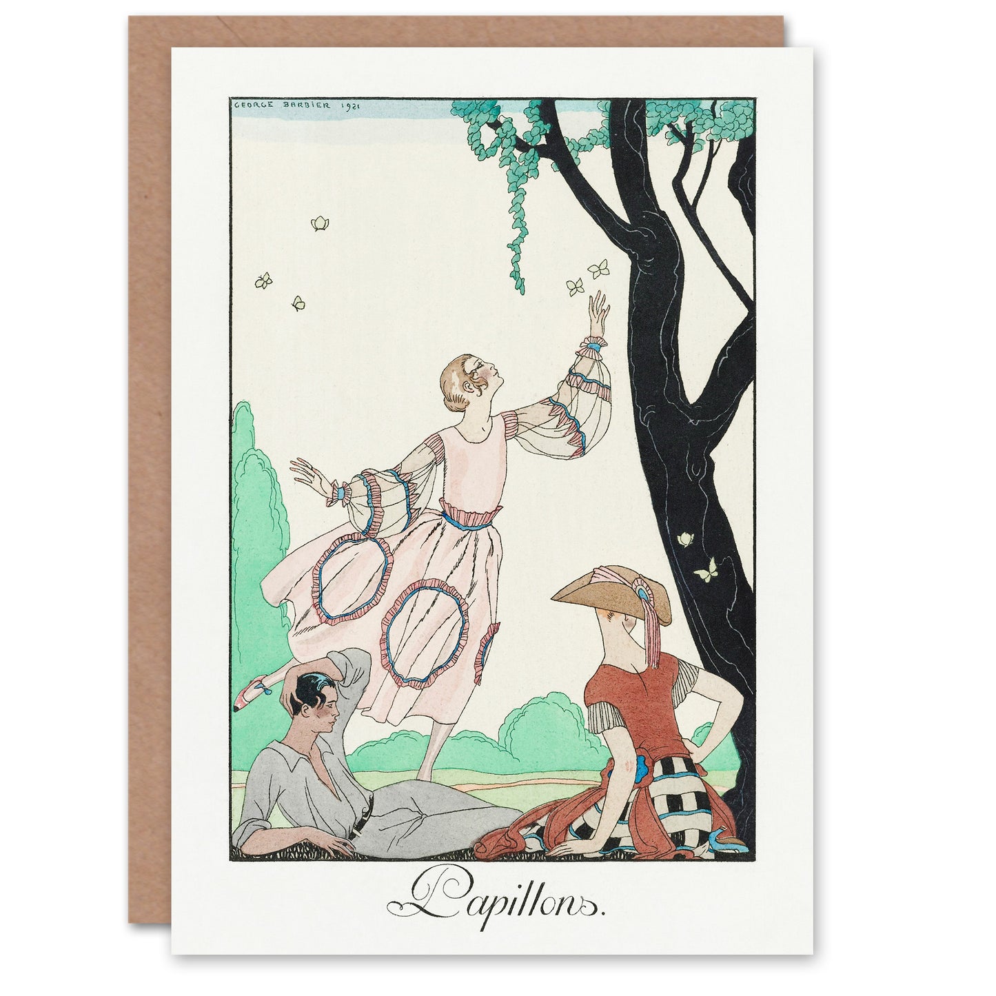 George Barbier Art Card Butterflies Vintage Picnic Fashion