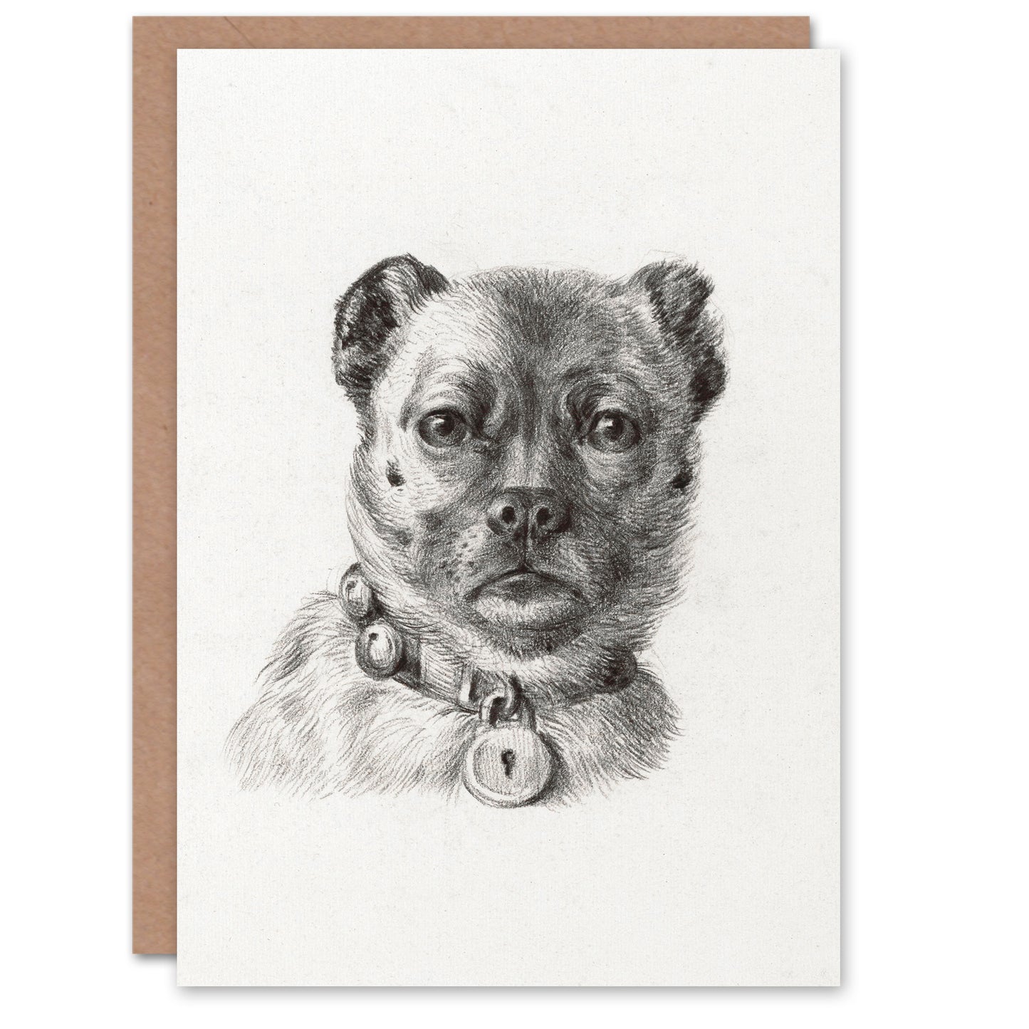 Jean Bernard Art Card Dog Head with a Collar Pencil Drawing