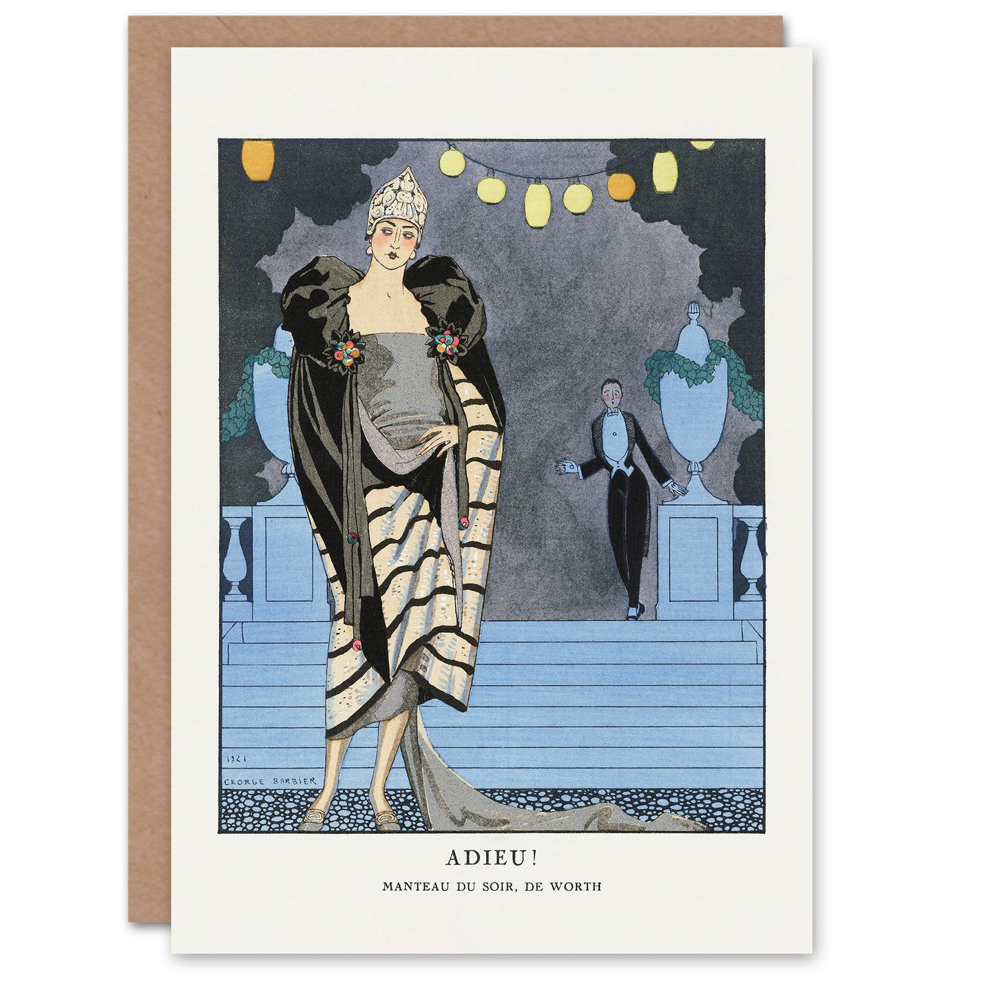 George Barbier Art Card Farewell Evening Coat Vintage Advert