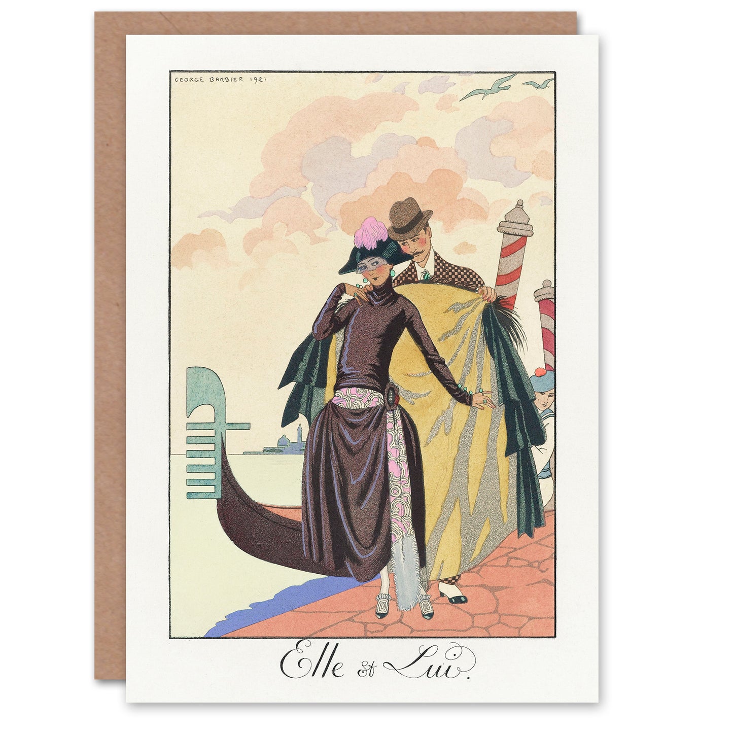 George Barbier Art Card She and Him Vintage Fashion