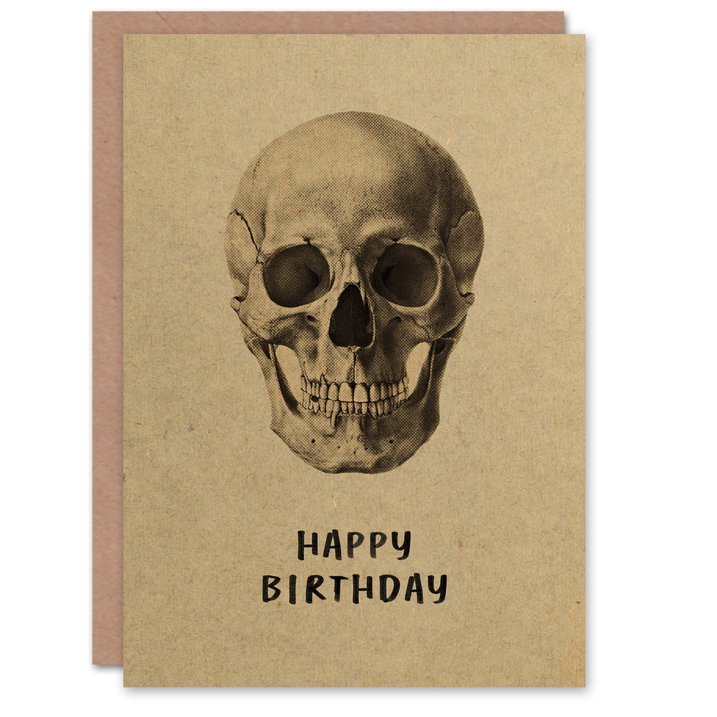 Human Skull Front Facing Vintage Style Drawing Birthday Card