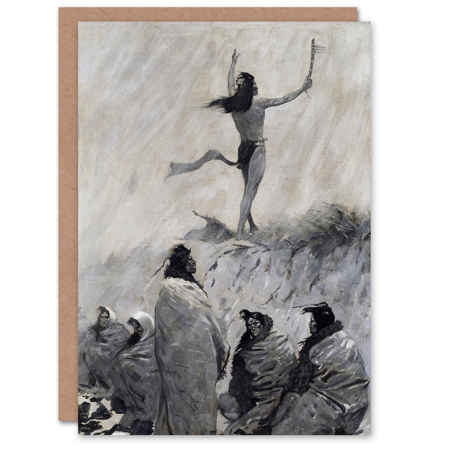Remington Art Card Fire Eater Raises Arms To The Thunder Bird