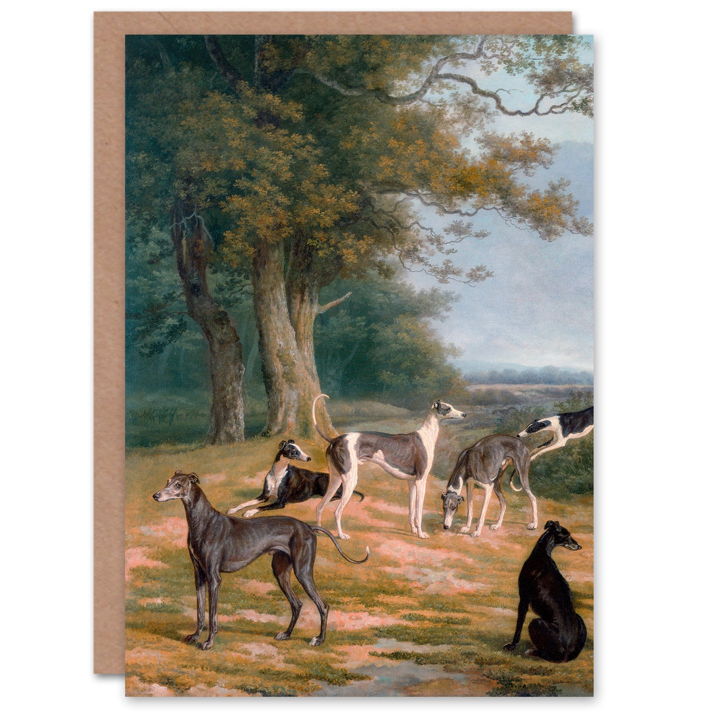 J L Agasse Art Card Nine Greyhounds Dogs in a Landscape
