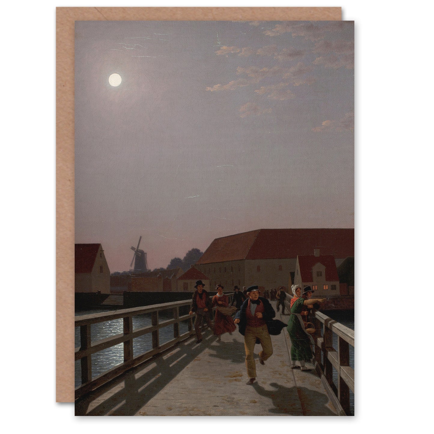 CW Eckersberg Langebro Copenhagen in Moonlight Art Greeting Card