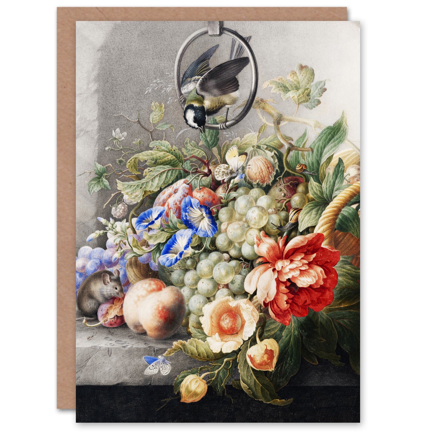 Henstenburgh Flowers Fruit Great Tit and a Mouse Art Greeting Card
