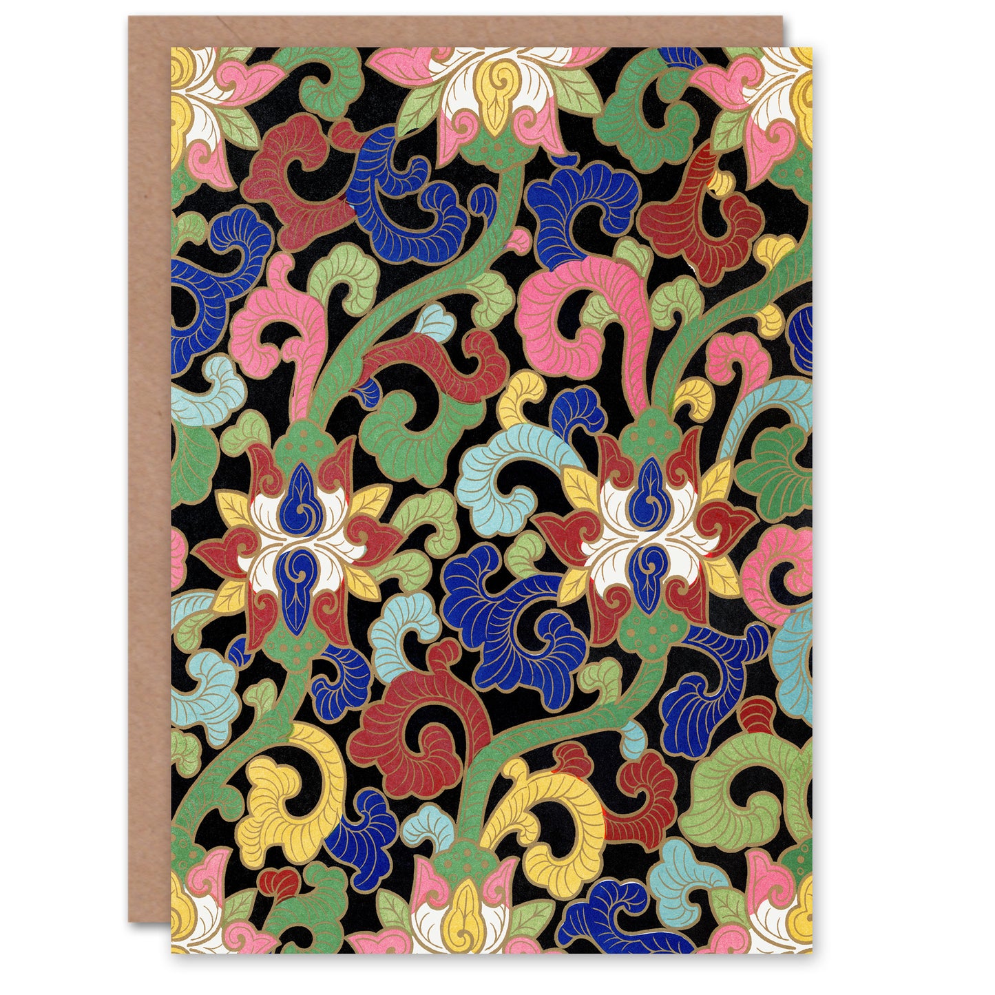 Owen Jones Vibrant Botanical Chinese Textile Pattern Art Greeting Card