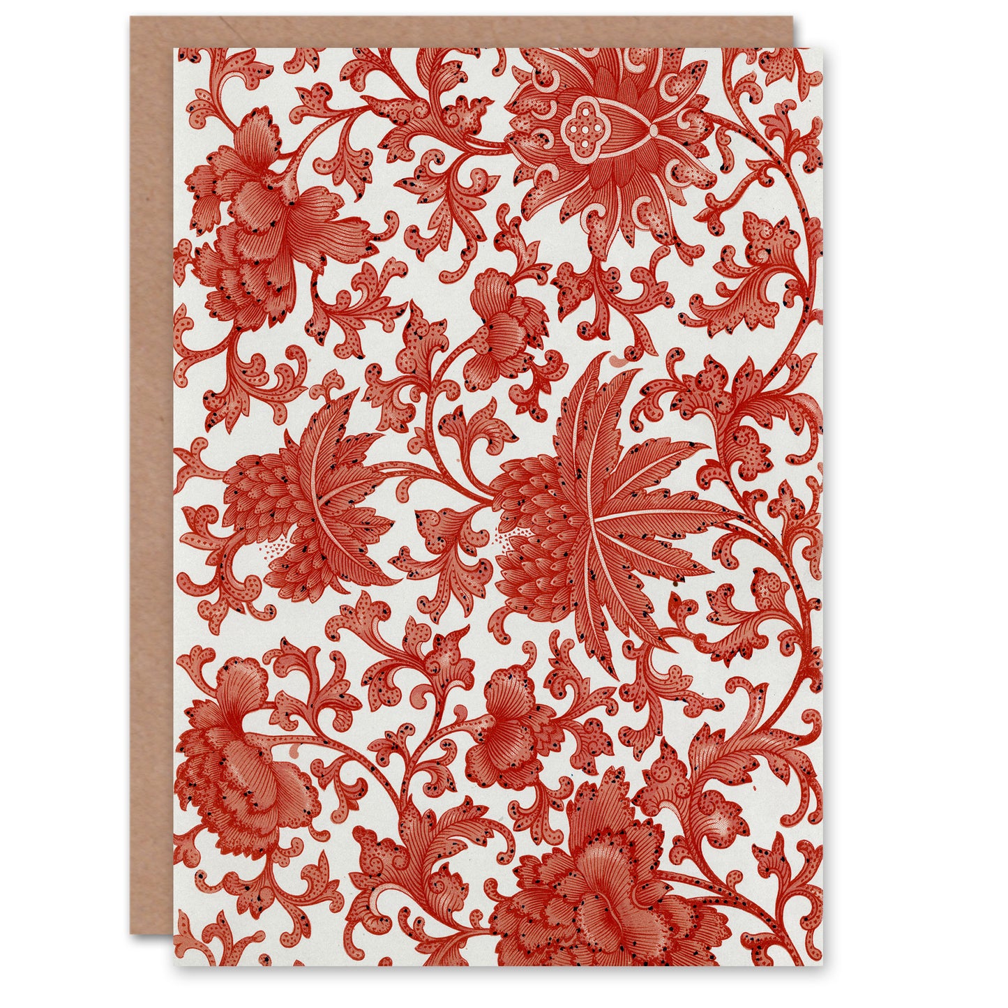 Owen Jones Ornamental Flower Pattern in Red Art Greeting Card