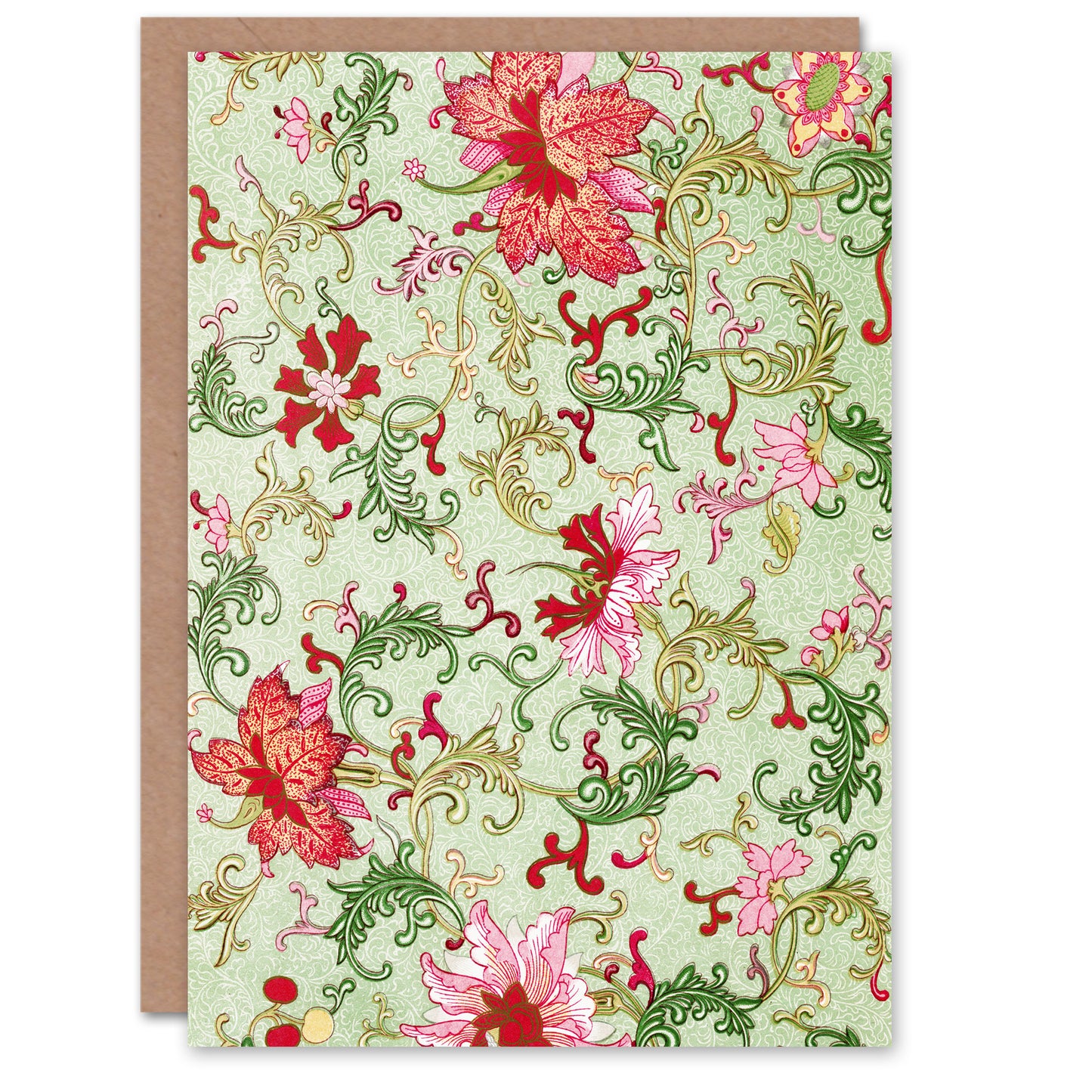 Owen Jones Art Nouveau Pink Flower Pattern Art Greeting Card