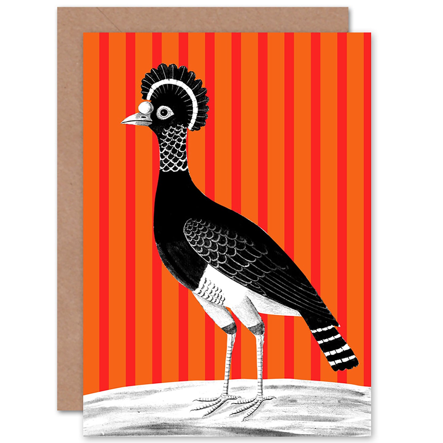 Birds Folk Art Vibrant Orange Stripes Animal Birthday Card