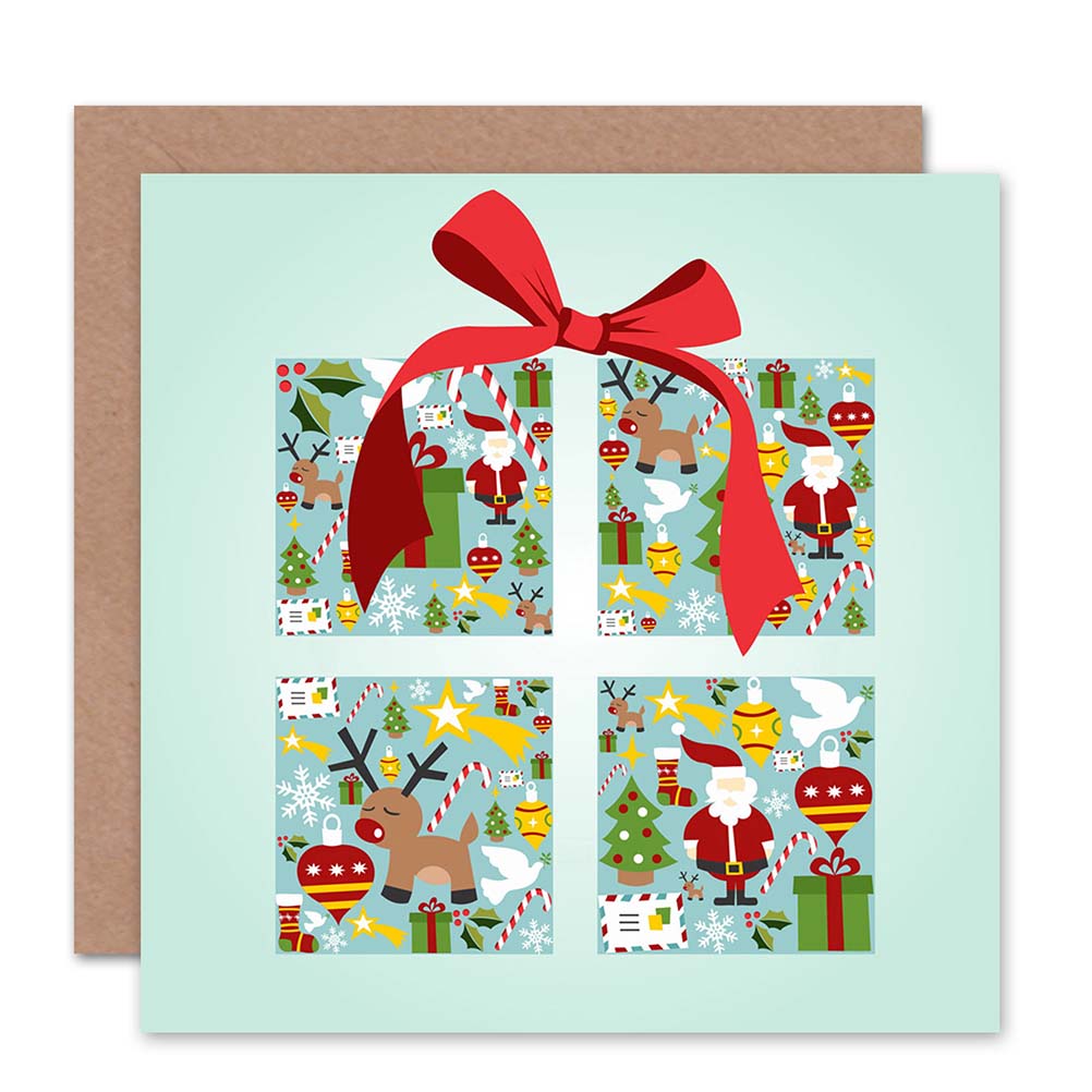 Santa Decorations Present Christmas Card