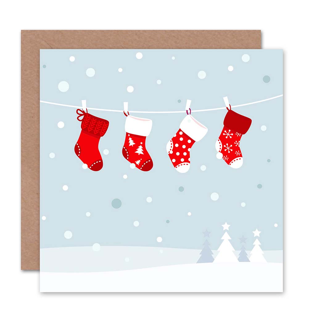 Red Stockings in Snow Christmas Card