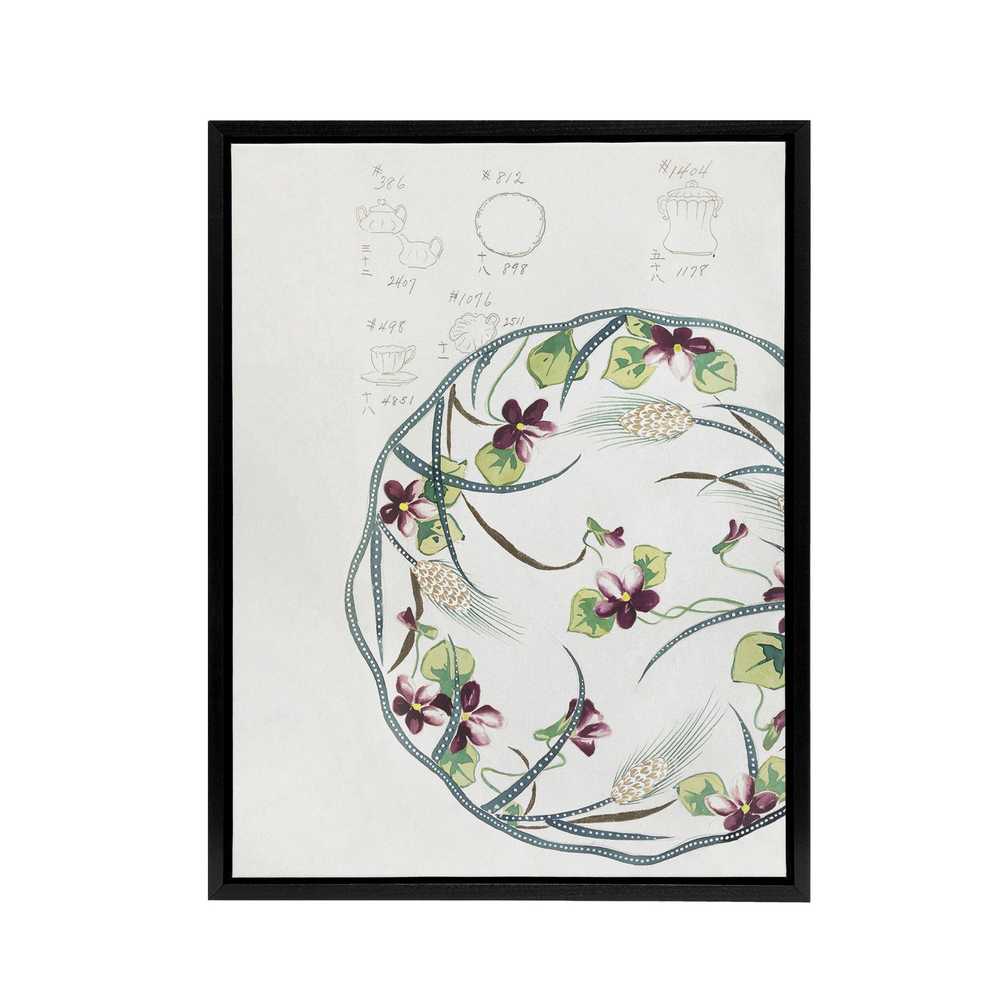 Vintage Floral Plate Design Framed Canvas Wall Art Print Noritake
