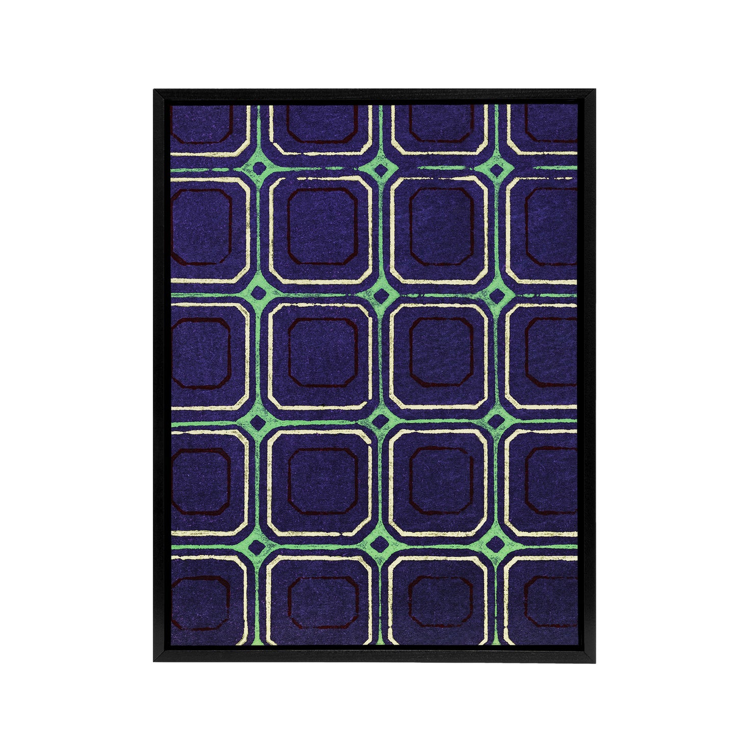 Geometric Blue Green Square Pattern Framed Canvas Wall Art Print Korin