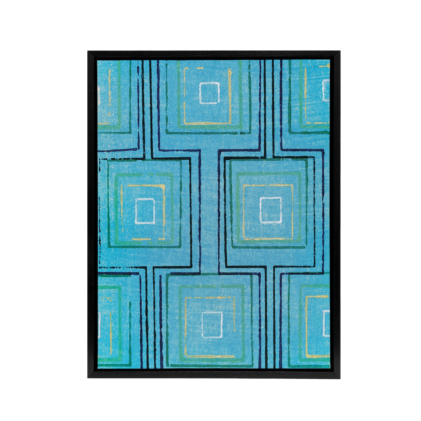 Squares Geometric Blue Pattern Framed Canvas Wall Art Print Furuya Korin