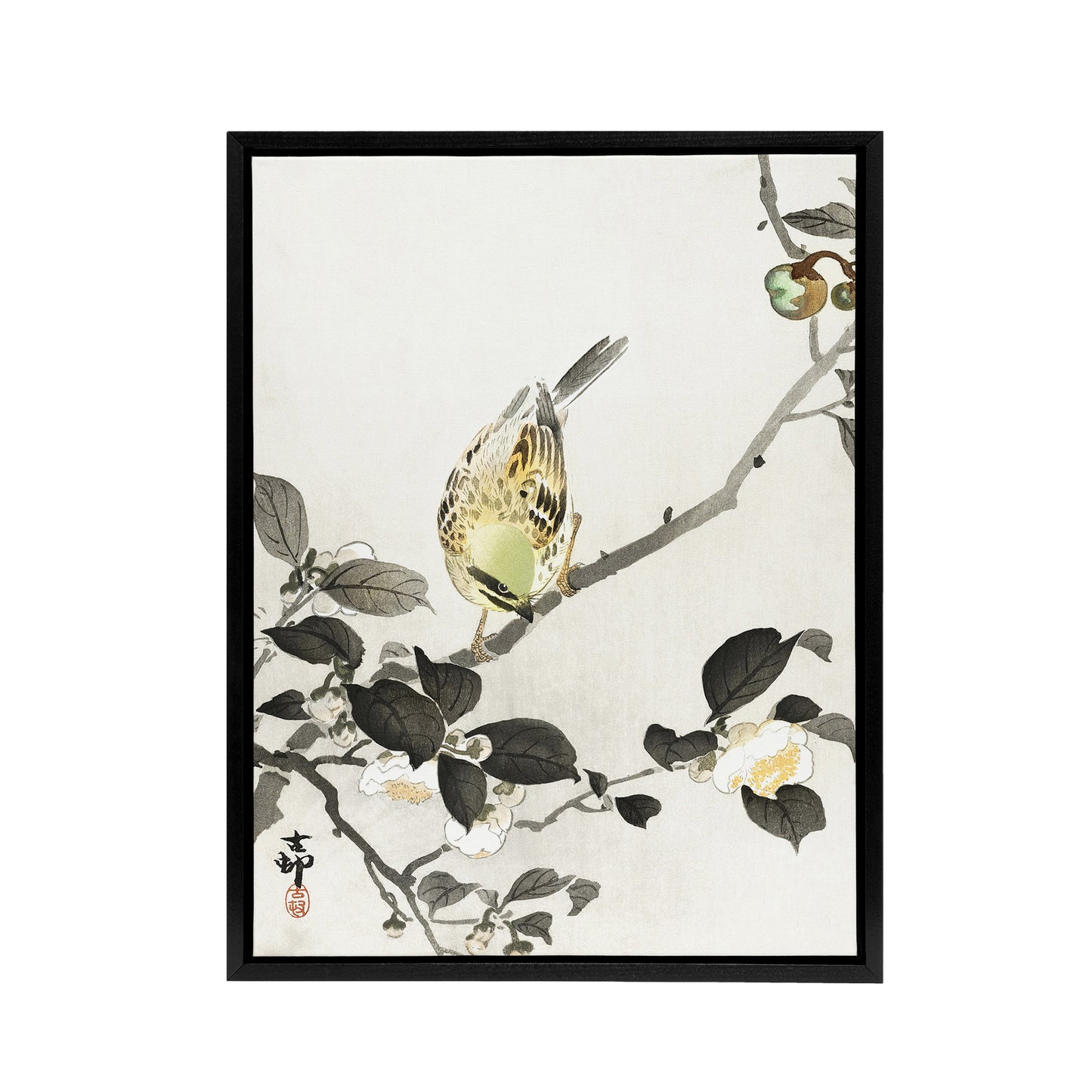 Bunting On Blossom Branch Framed Canvas Wall Art Print Ohara Koson