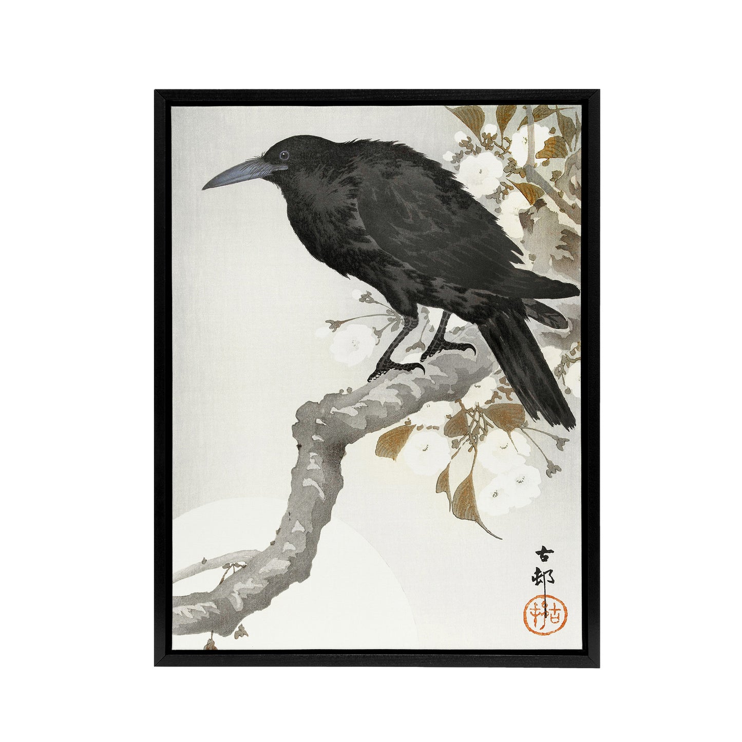A Crow And The Full Moon Framed Canvas Wall Art Print Ohara Koson