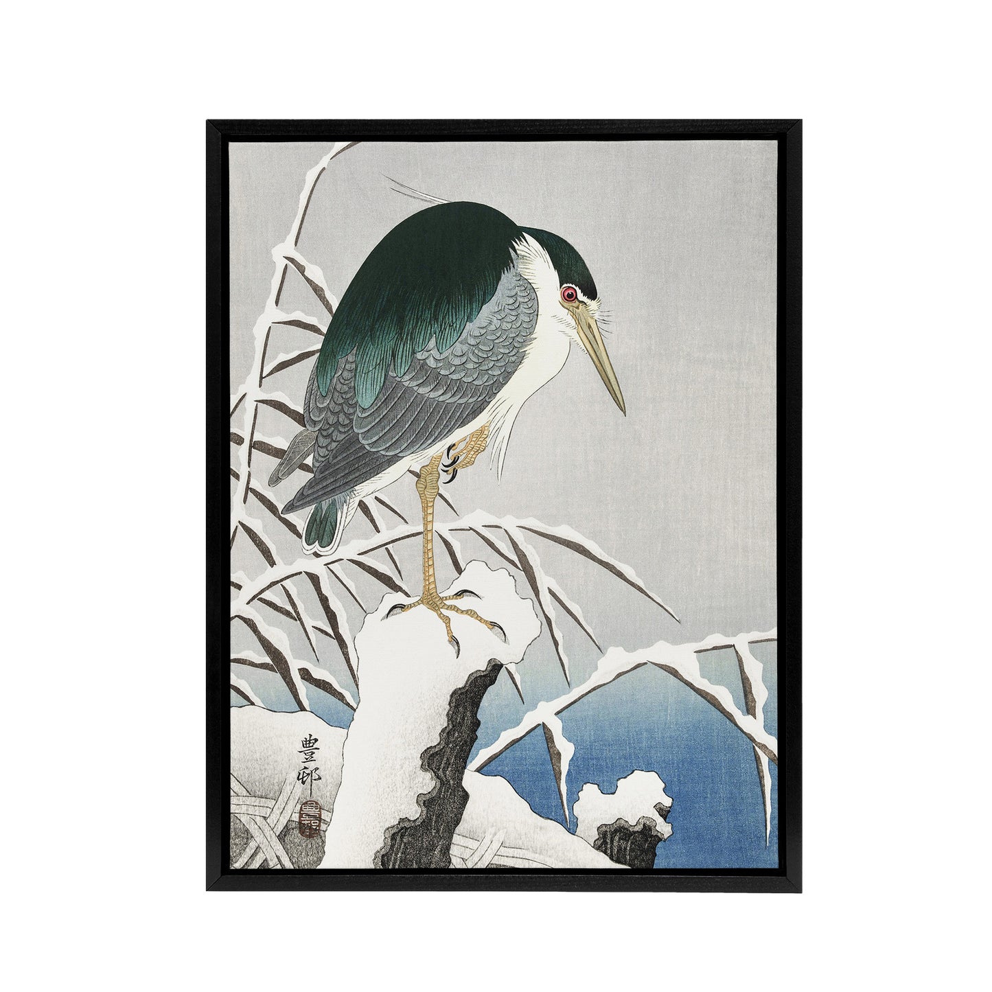 Heron In Snow Vintage Bird Ukiyo E Framed Canvas Wall Art Print Koson
