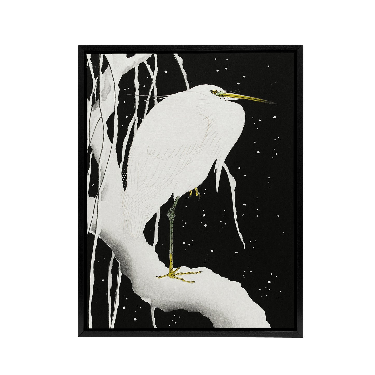 Heron In Snow Covered Tree Branch Framed Canvas Wall Art Print Koson