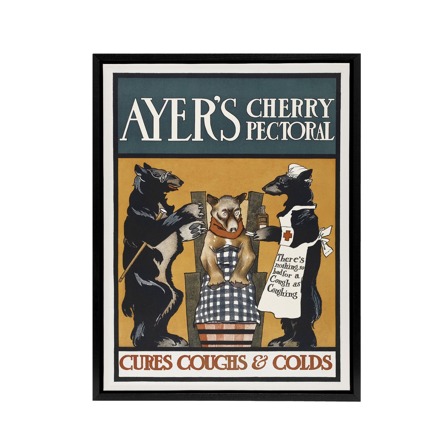 Vintage Ayers Cherry Pectoral Ad Framed Canvas Wall Art Print Penfield