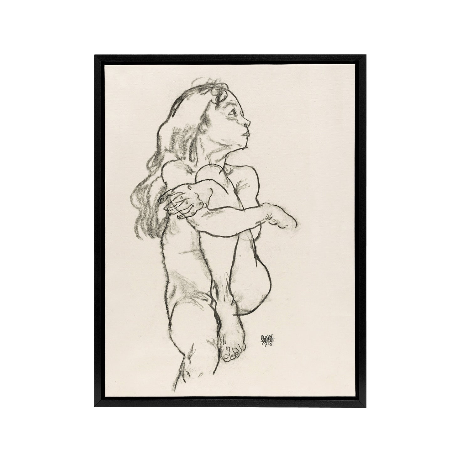 Seated Nude Pencil Drawing Framed Canvas Wall Art Print Egon Schiele