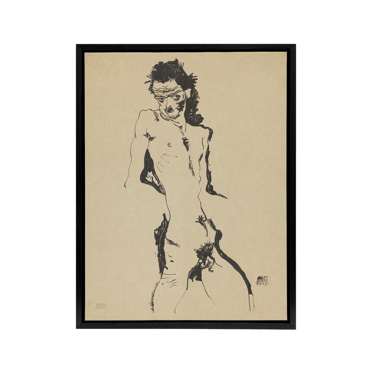 Male Self Portrait Sketch Framed Canvas Wall Art Print Egon Schiele