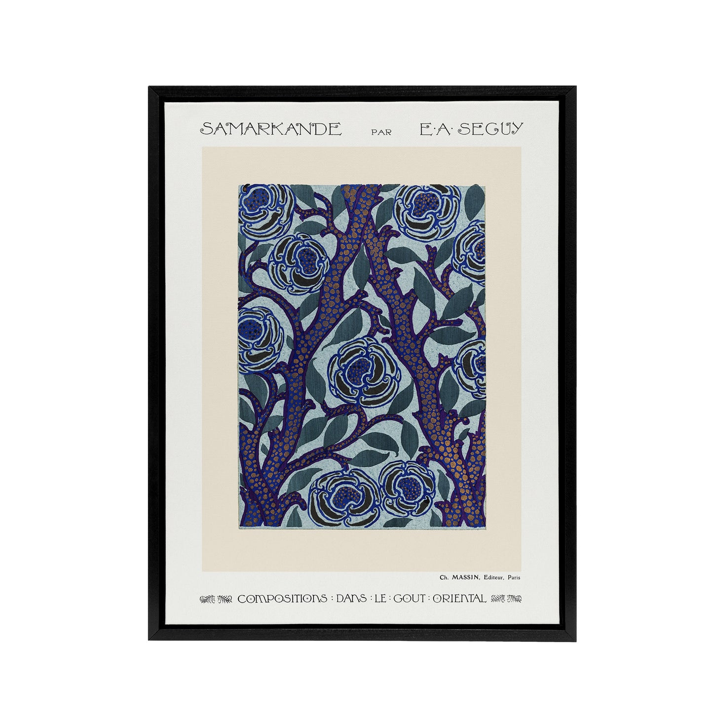 Vintage Rose Bush Flower Pattern Framed Canvas Wall Art Print Seguy