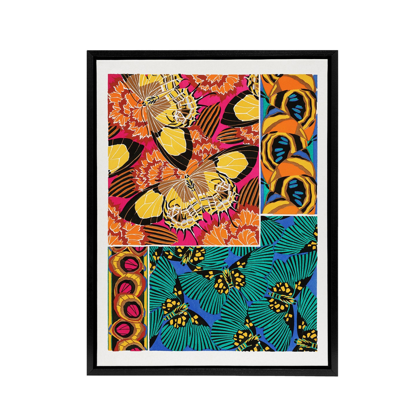 Vintage Vibrant Butterflies Pattern Framed Canvas Wall Art Print Seguy