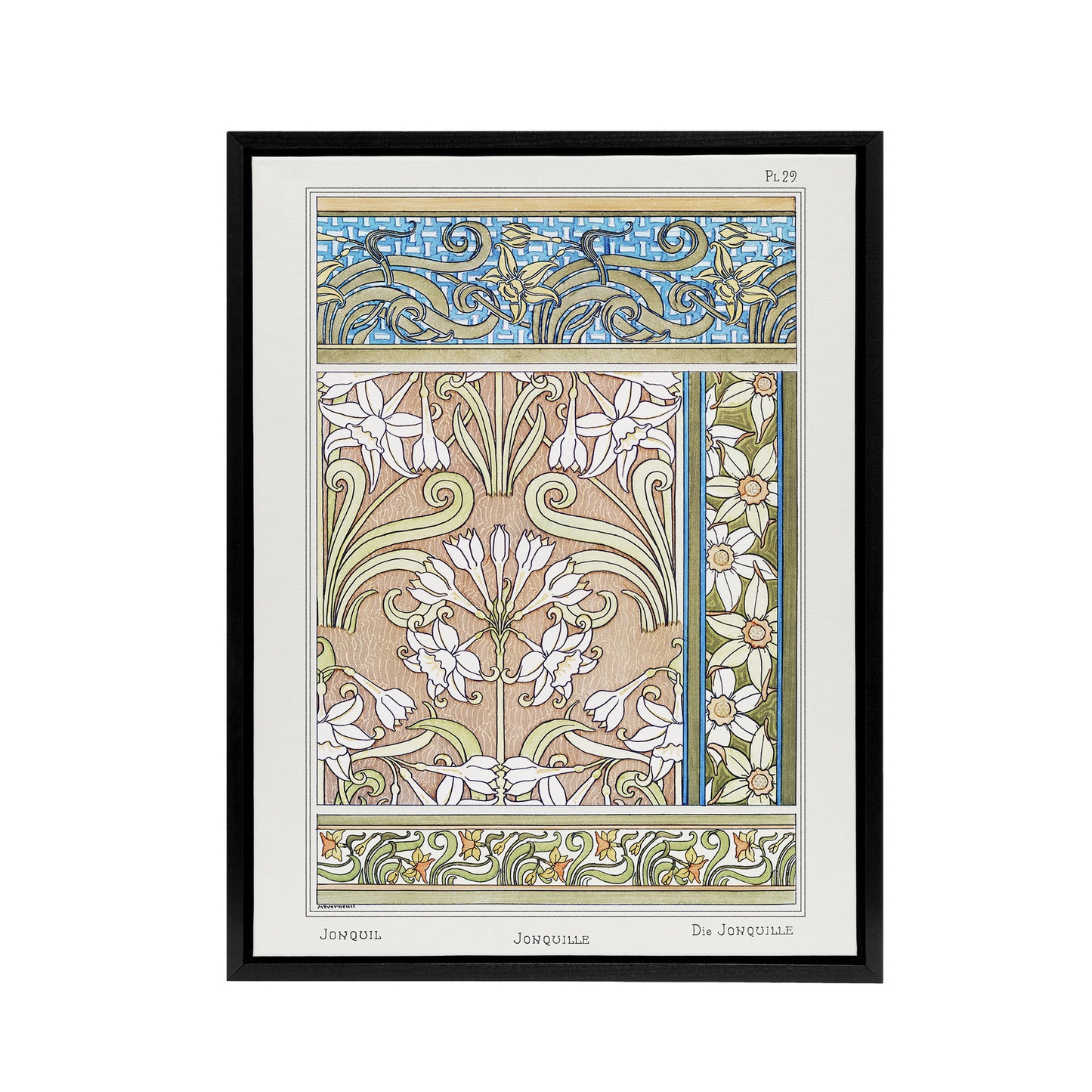 Daffodil Nouveau Framed Canvas Wall Art Print Vintage Floral Verneuil