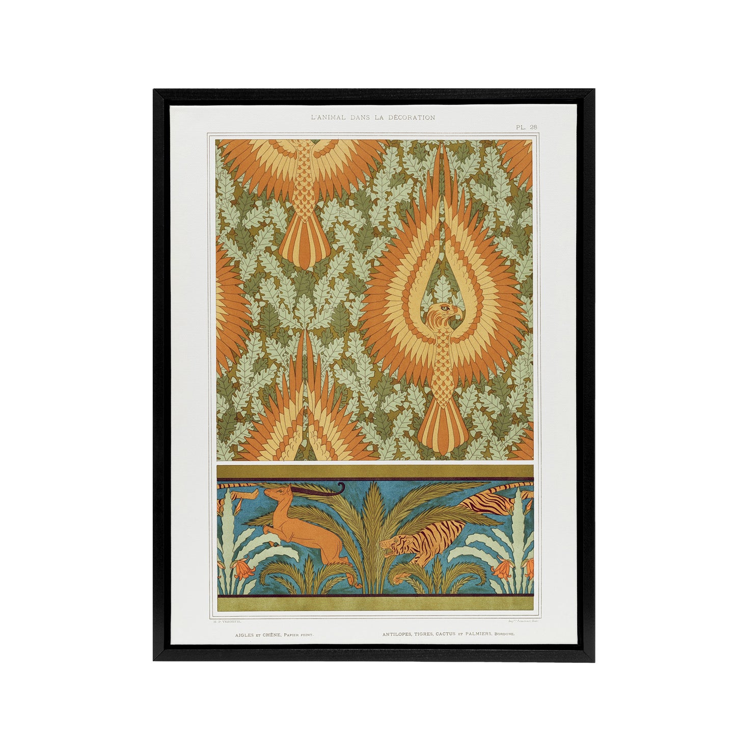 Eagle Antelope and Tiger Patterns Framed Canvas Wall Art Print Verneuil
