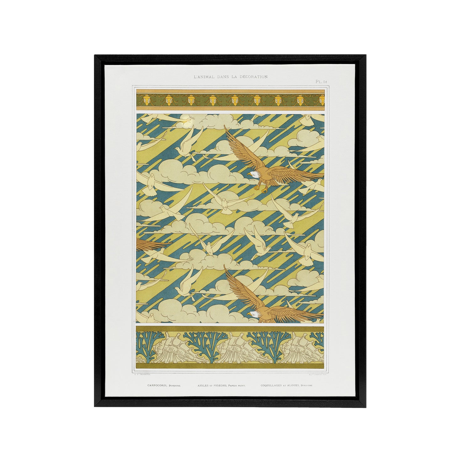 Eagles Doves Seashell Patterns Framed Canvas Wall Art Print Verneuil