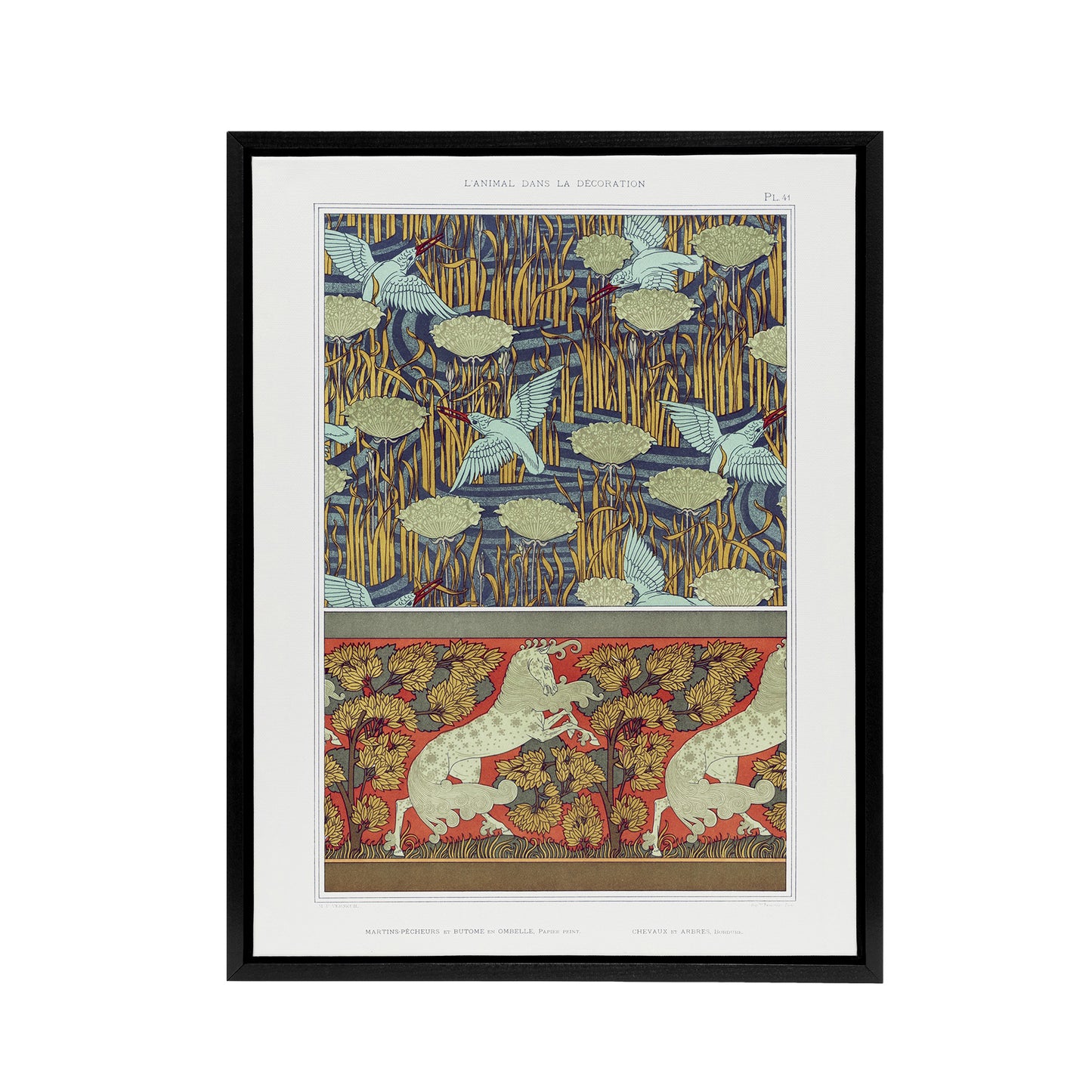 Kingfisher Bird and Horse Pattern Framed Canvas Wall Art Print Verneuil
