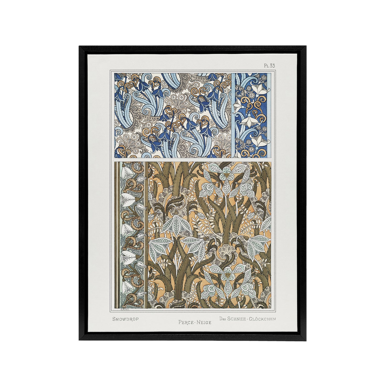 Snowdrops Nouveau Floral Pattern Framed Canvas Wall Art Print Verneuil