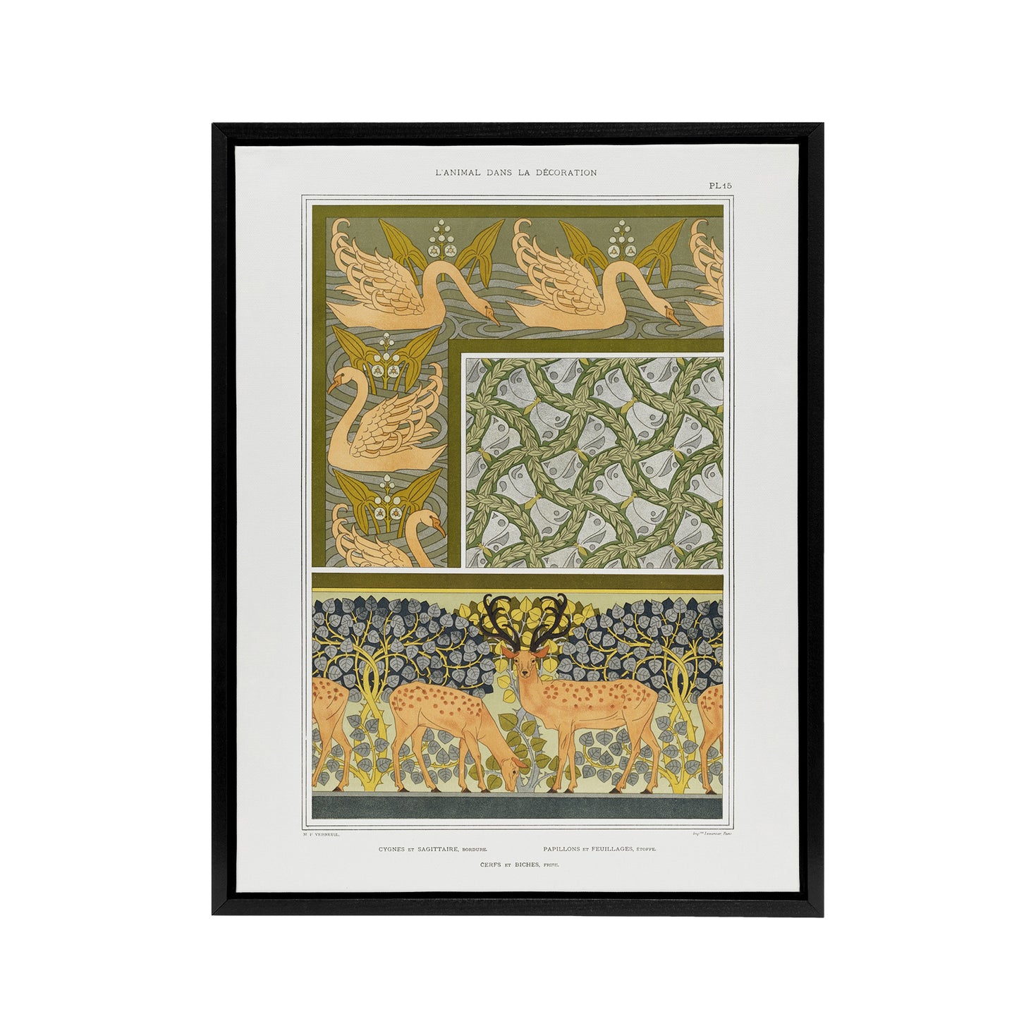 Swans Butterflies Deer Patterns Framed Canvas Wall Art Print Verneuil