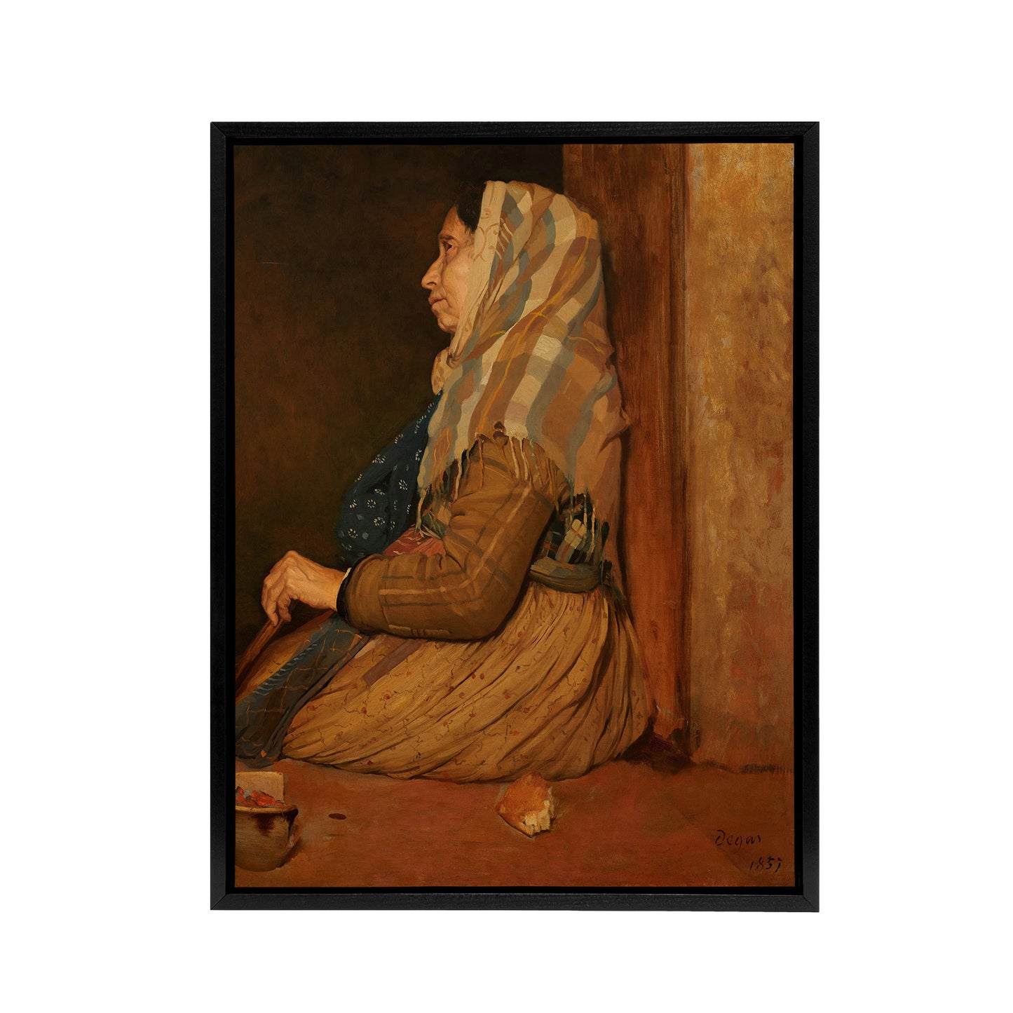A Roman Beggar Woman Portrait Degas Vintage Black Framed Canvas Wall Art