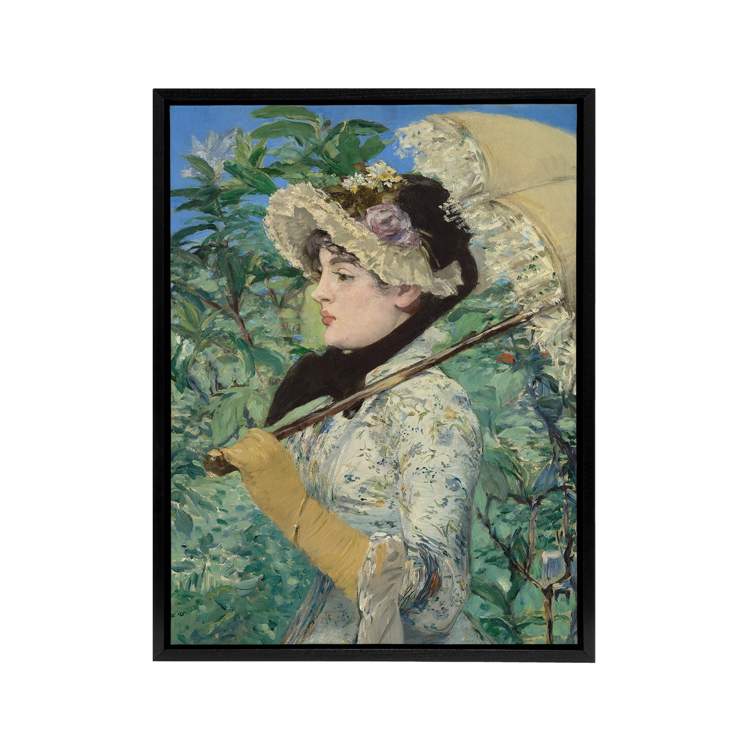 Jeanne Spring Parasol Portrait Manet Vintage Black Framed Canvas Wall Art