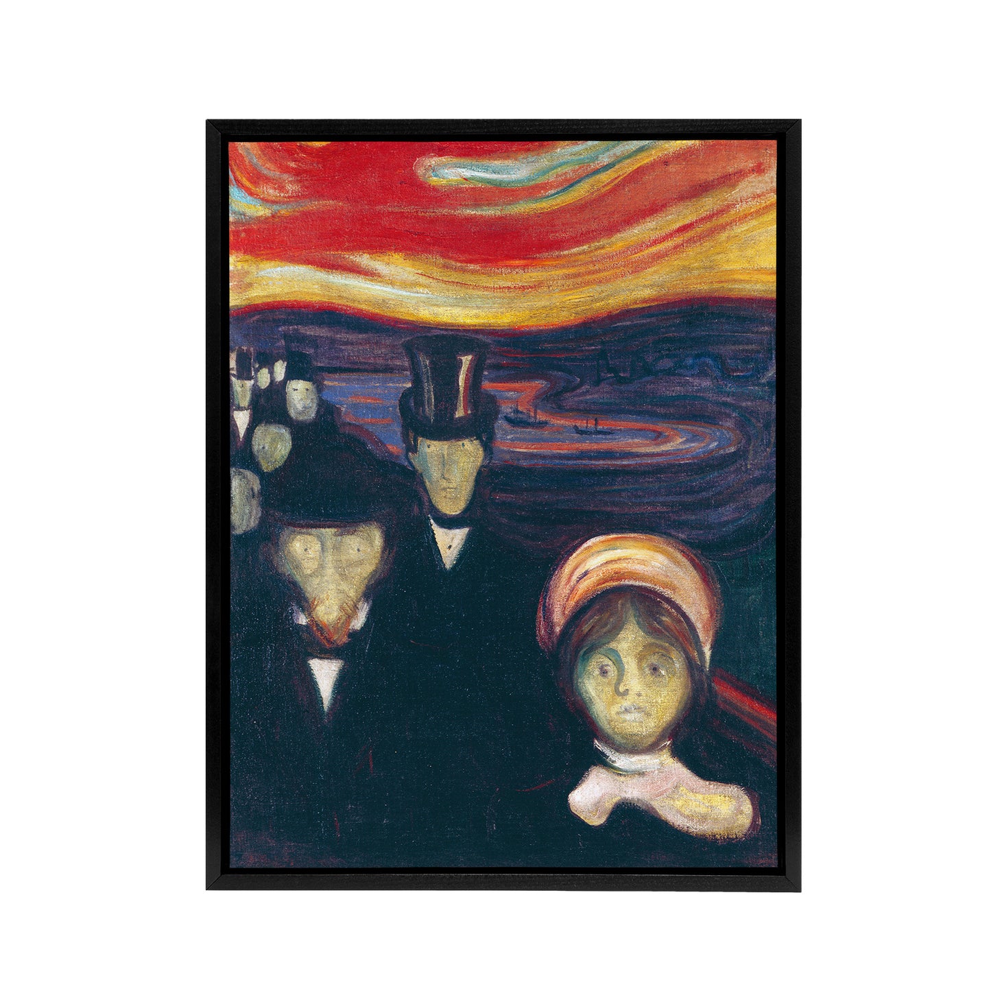 Anxiety Figures Oil Painting Munch Vintage Black Framed Canvas Wall Art