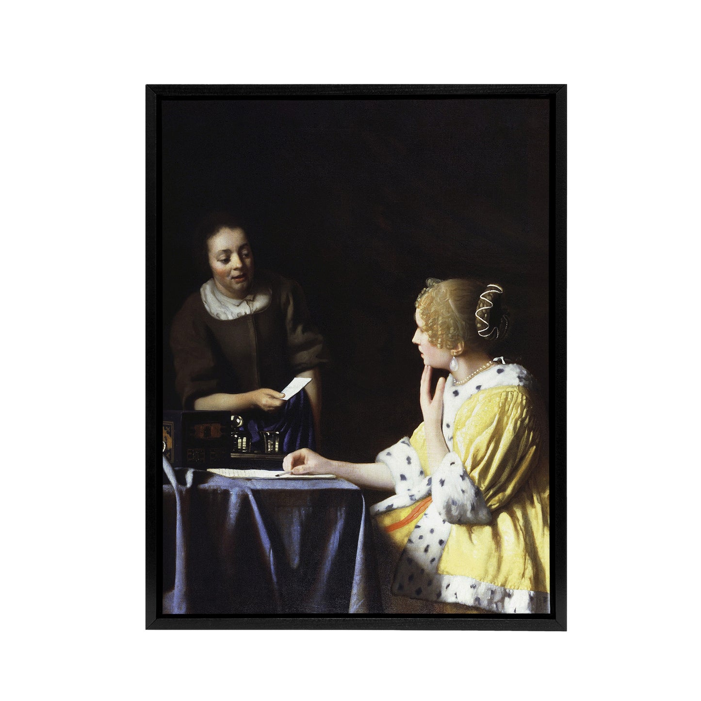 Mistress and Maid Portrait Vermeer Vintage Black Framed Canvas Wall Art