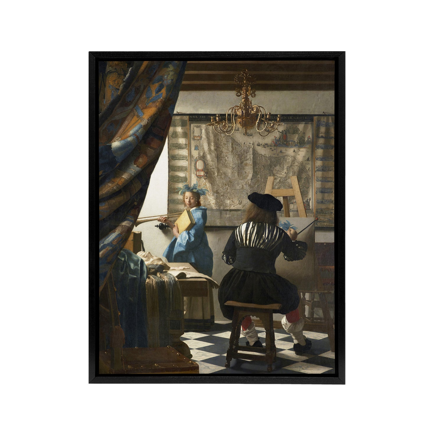 The Allegory of Painting Vermeer Vintage Black Framed Canvas Wall Art