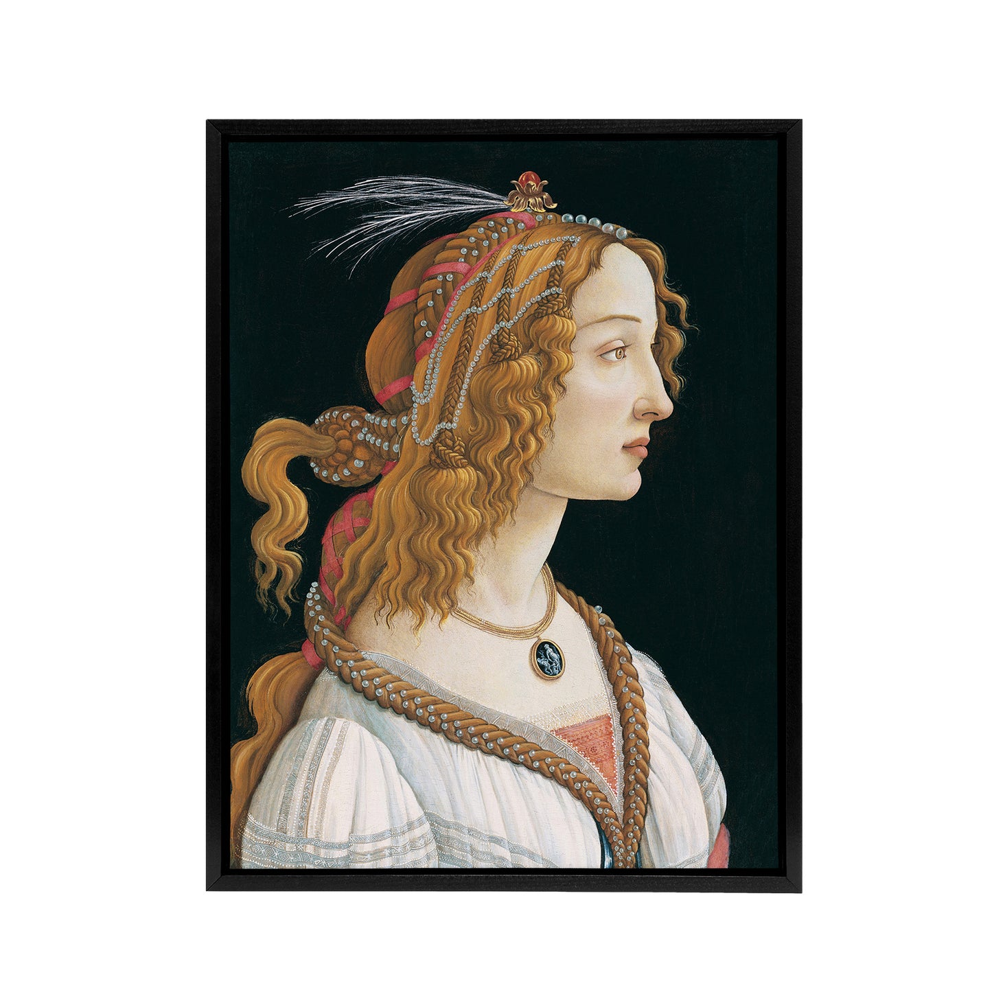 Idealized Portrait of a Lady Botticelli Vintage Framed Canvas Wall Art