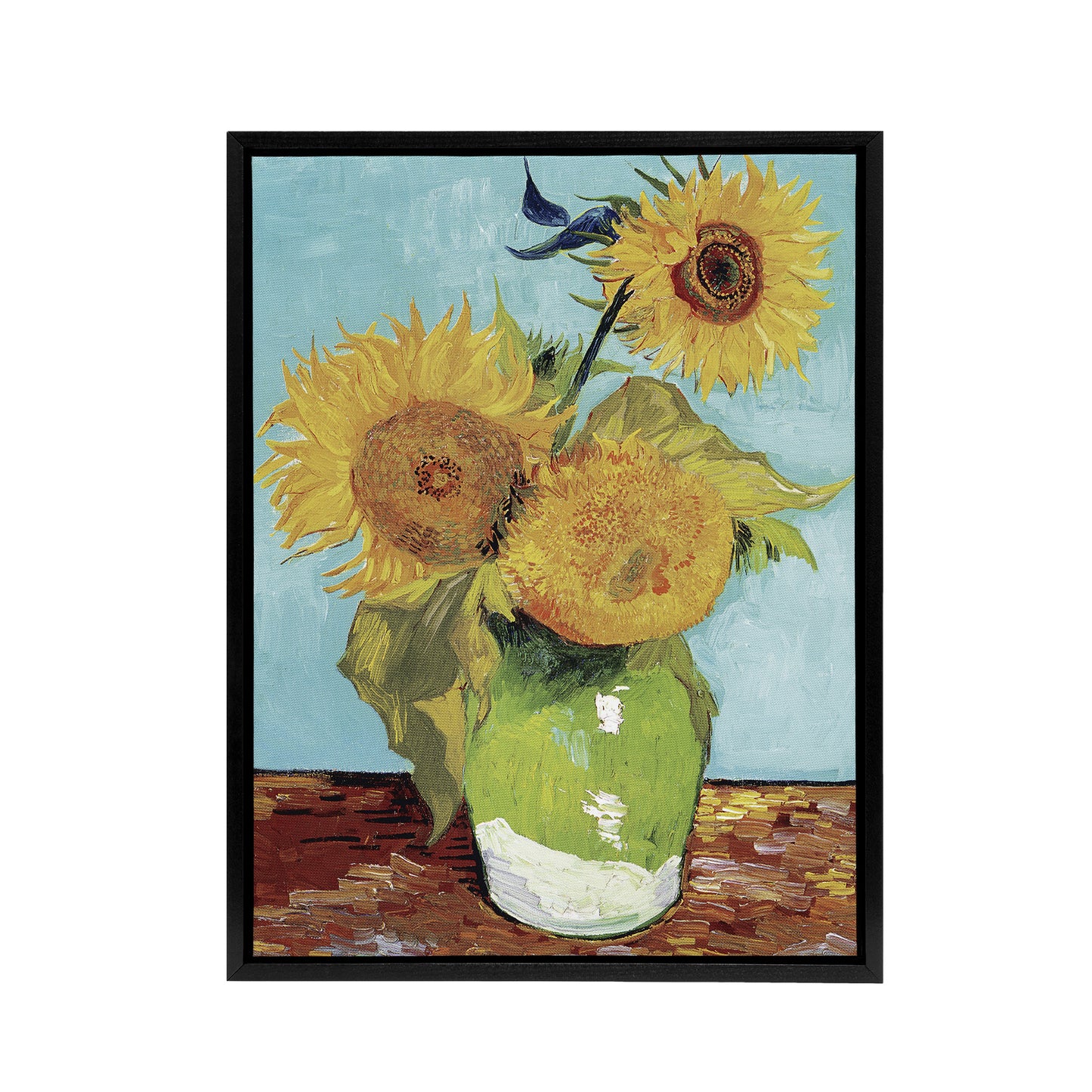 Vase with Three Sunflowers Van Gogh Vintage Black Framed Canvas Wall Art
