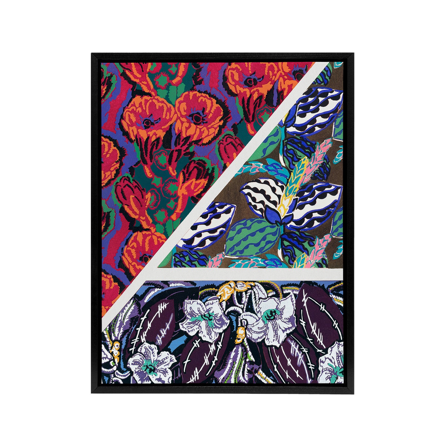 Geometric Floral Motifs Benedictus Vintage Black Framed Canvas Wall Art