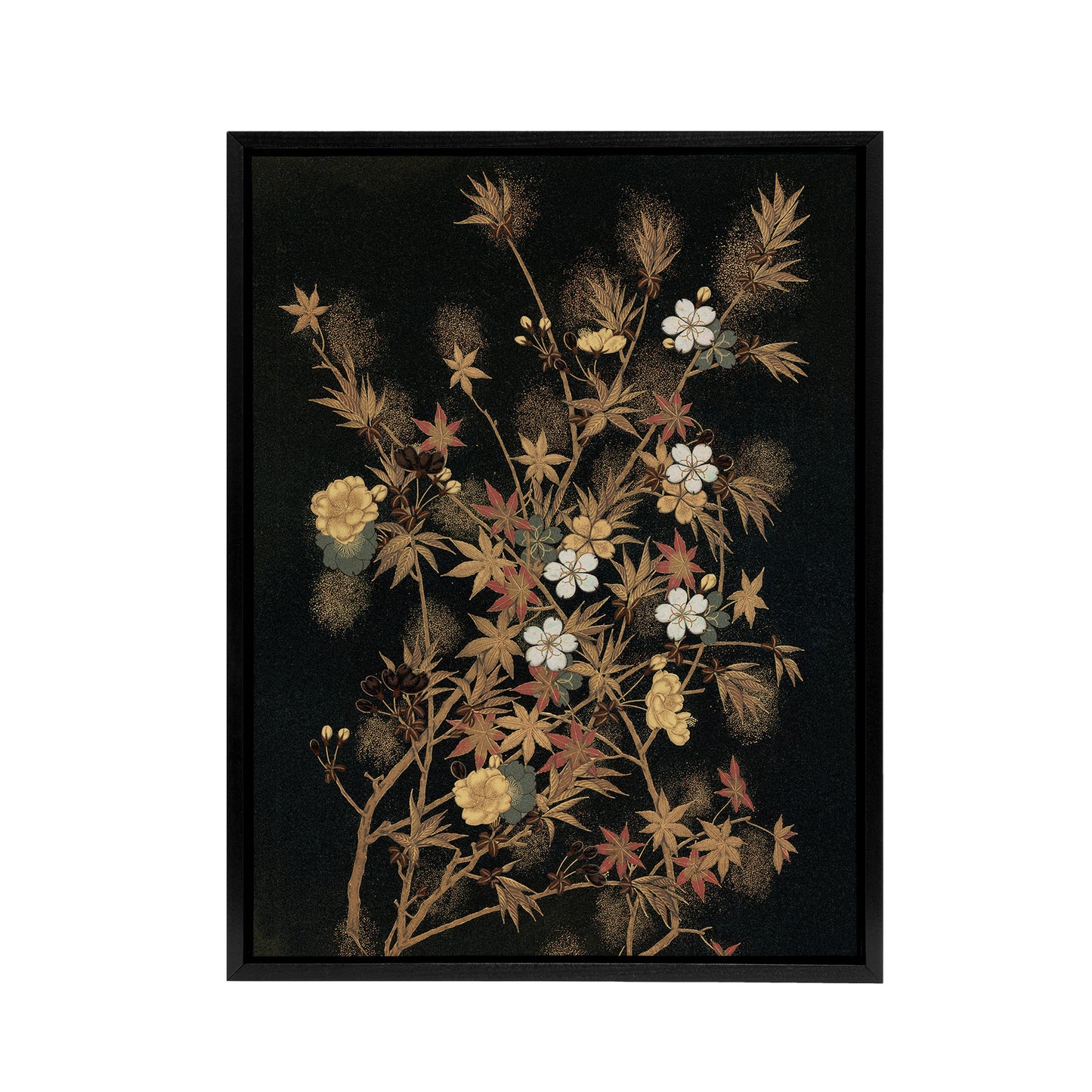 Japanese Autumn Flowers G A Audsley Vintage Black Framed Canvas Wall Art