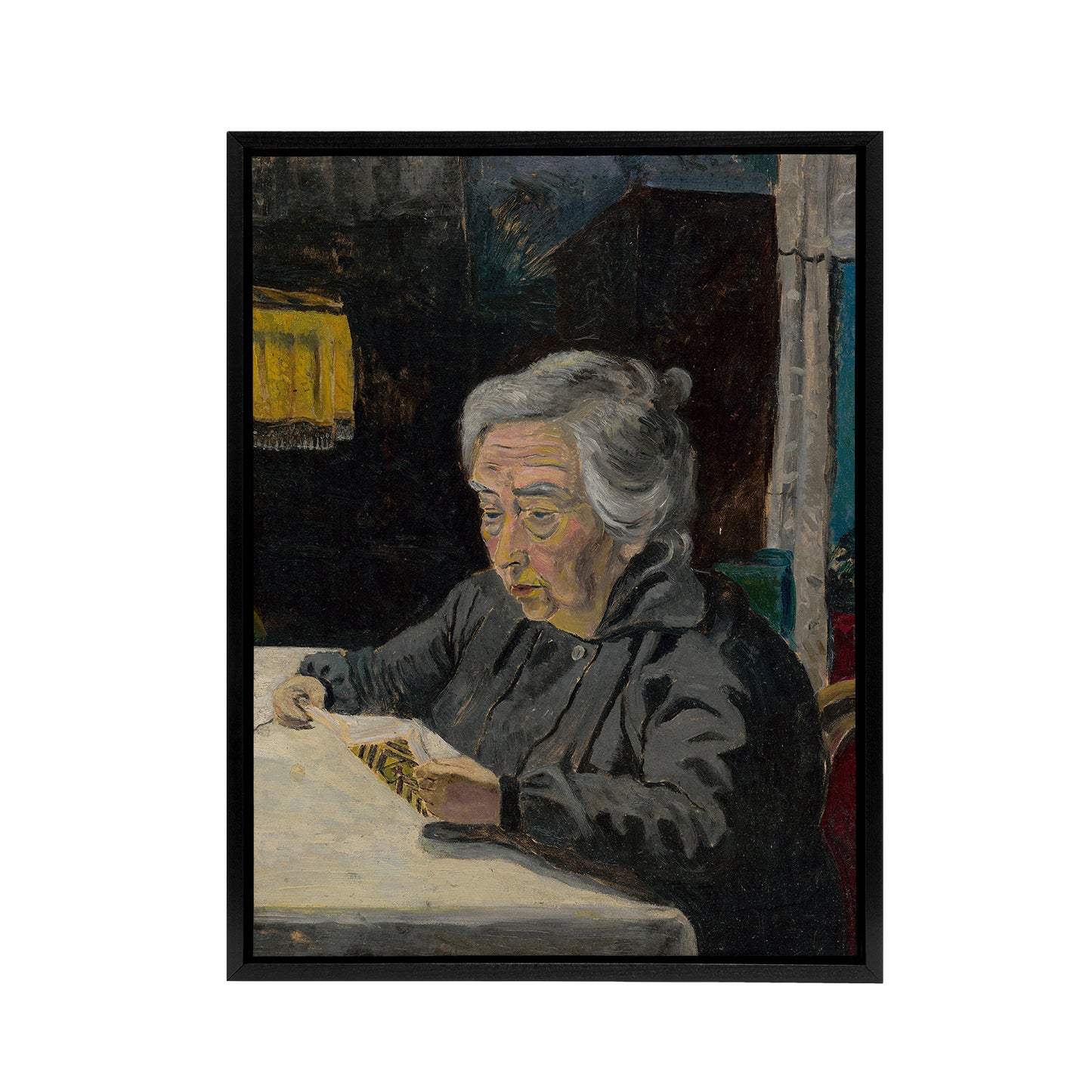 Old Lady Reading Grandmother Portrait Kubincan Framed Canvas Wall Art
