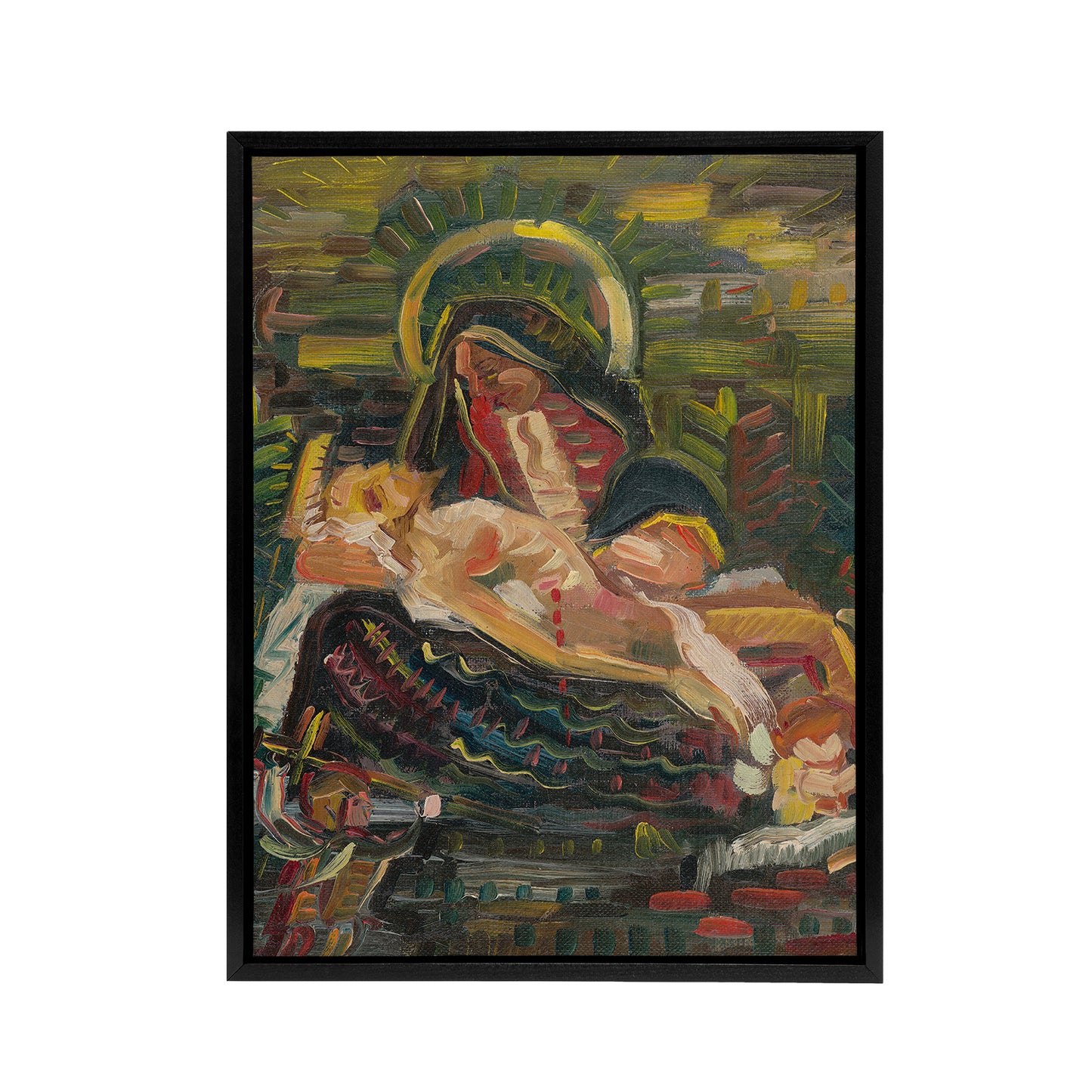Pieta Virgin Mary and Christ Kubincan Black Framed Canvas Wall Art Print