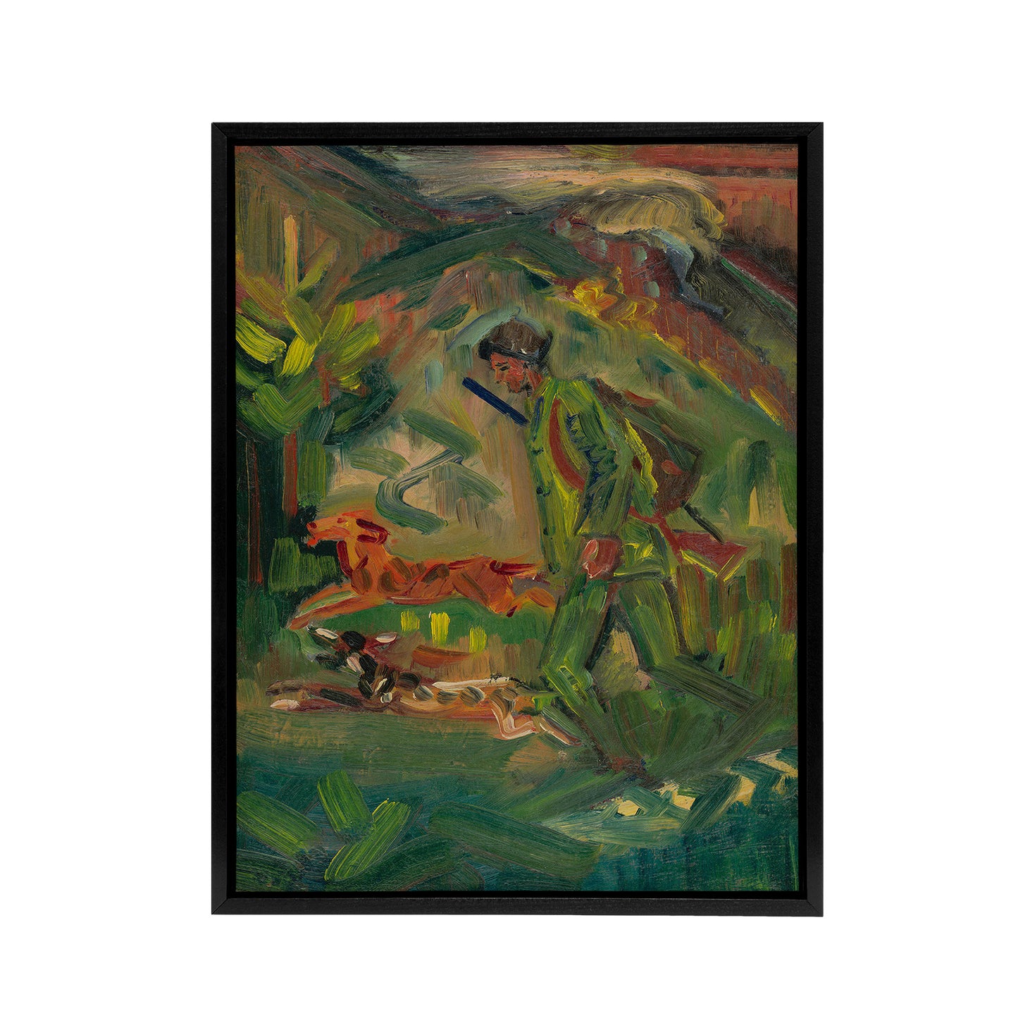 Walking Hunter Huntsman With Dogs Kubincan Black Framed Canvas Wall Art